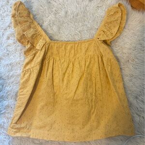 Harper Yellow Eyelet Ruffle Shoulder Tank Top